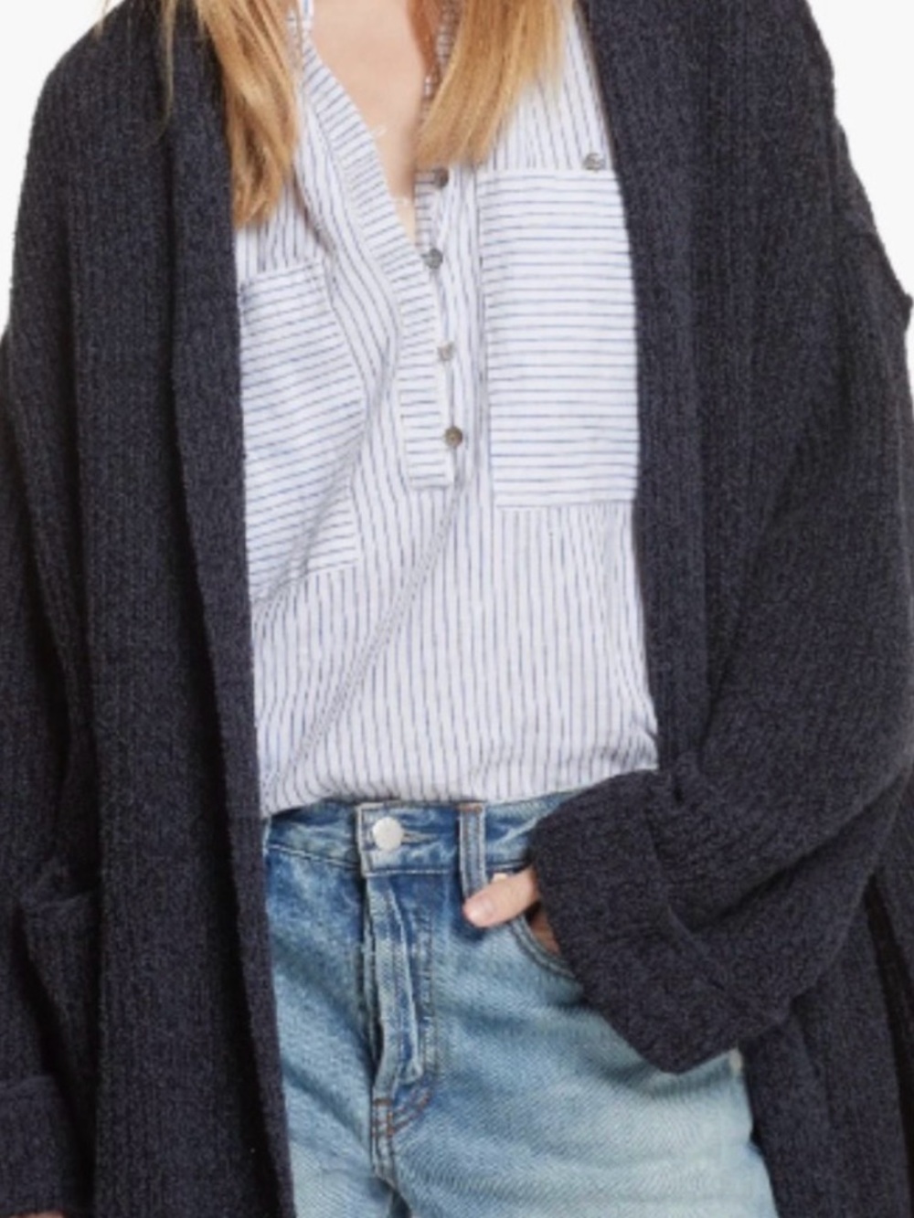 Free People Charcoal Navy Open-Front Cardigan - Picture 8 of 8